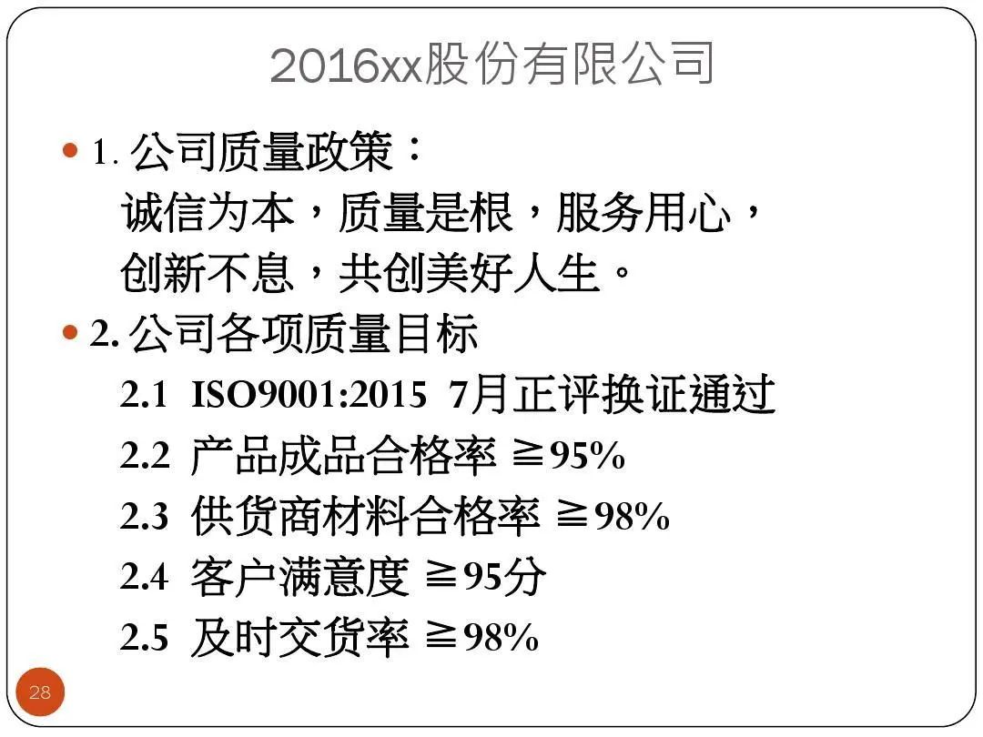 ISO9001質量目標及KPI指標分解